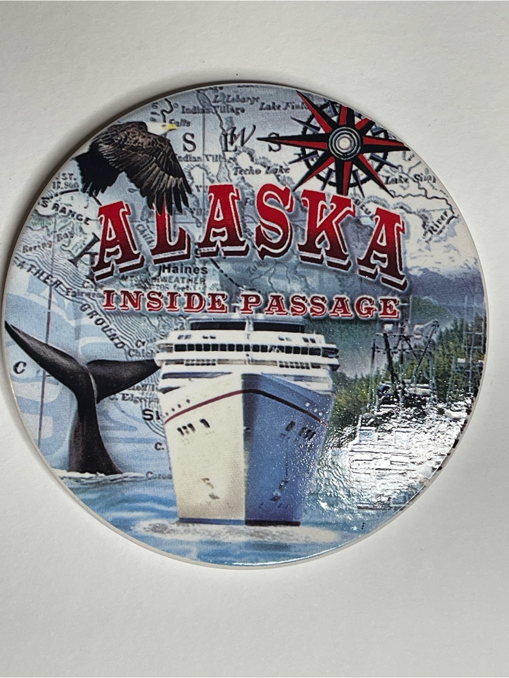 Alaska Inside Passage Souvenir Coaster - Red, White, Blue